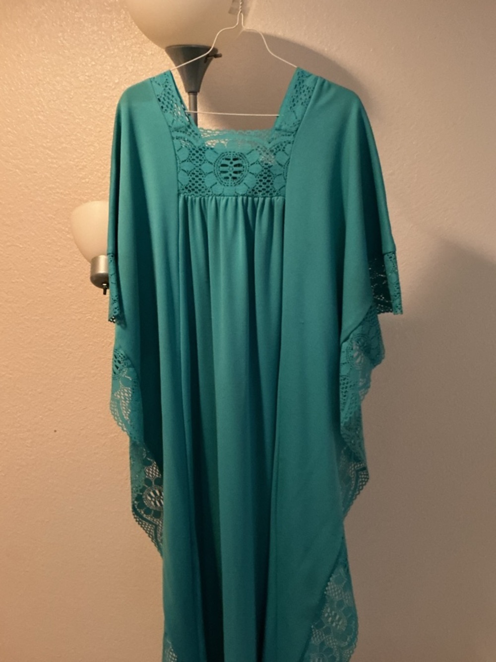 Turquoise Crochet Trim Maxi Kaftan
